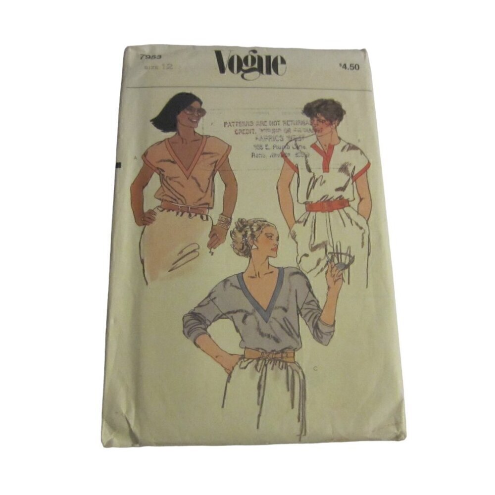 Vogue Women's Vintage Sewing Pattern 7953 Blouse Size 12